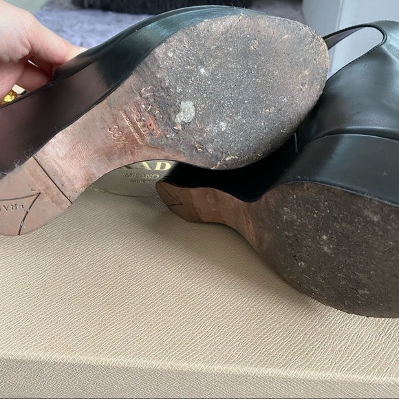 Prada black leather cuff ankle wedge platform US 7 - Picture 5 of 5